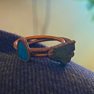 Blue Lightning Opal and Moldavite Rings